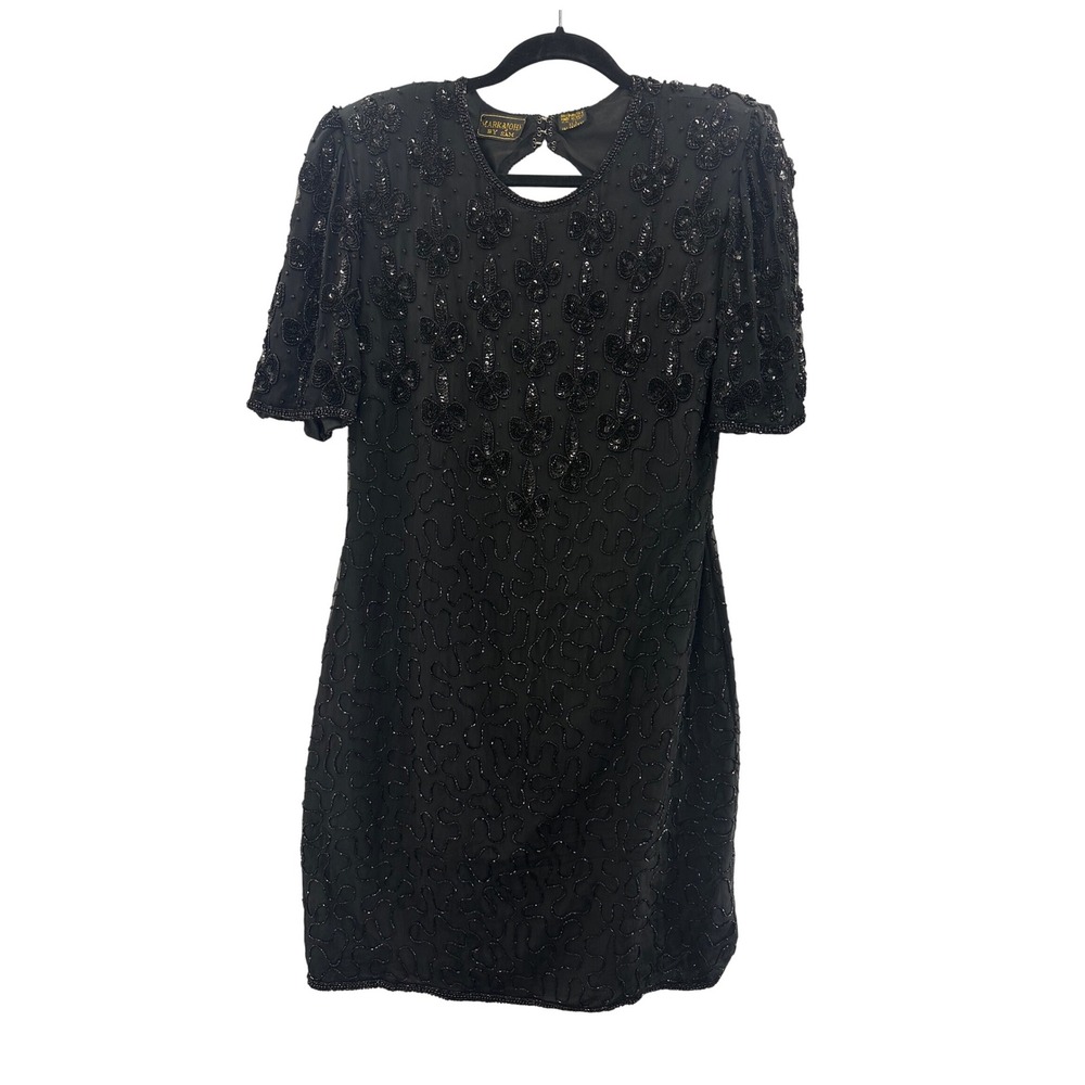 Mark‎ & John Vintage Black Silk Beaded Sequin Cocktail Party Dress Large